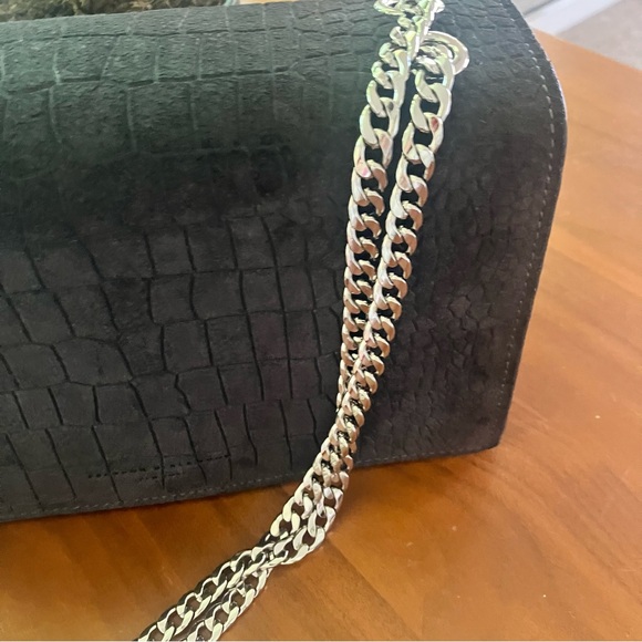 Brandon Blackwood Black Suede Standard Sophia Bag, Silver Hardware, Croc Effect - Picture 13 of 13